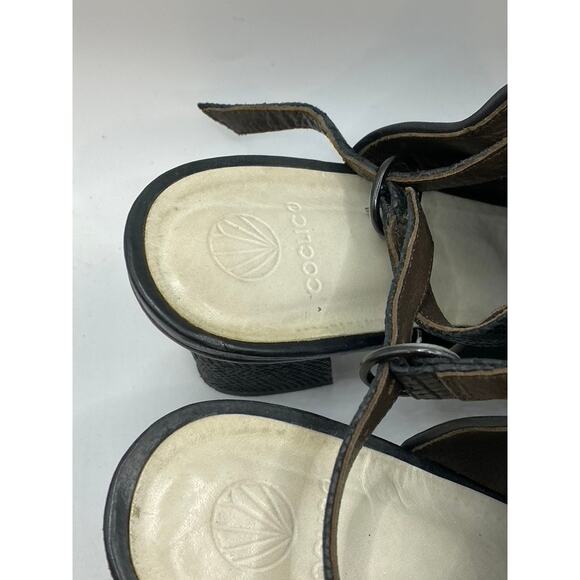 COCLICO Women's Black Leather Square Peep-Toe Heeled Sandals SZ 38.5(US8.5) - Picture 6 of 11